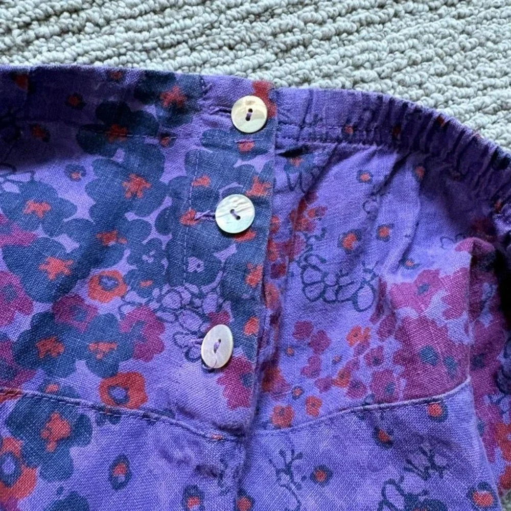 Cut Loose Midi Skirt A-Line Floral Purple Pink Linen Buttons Women's S Low Rise - Picture 4 of 8